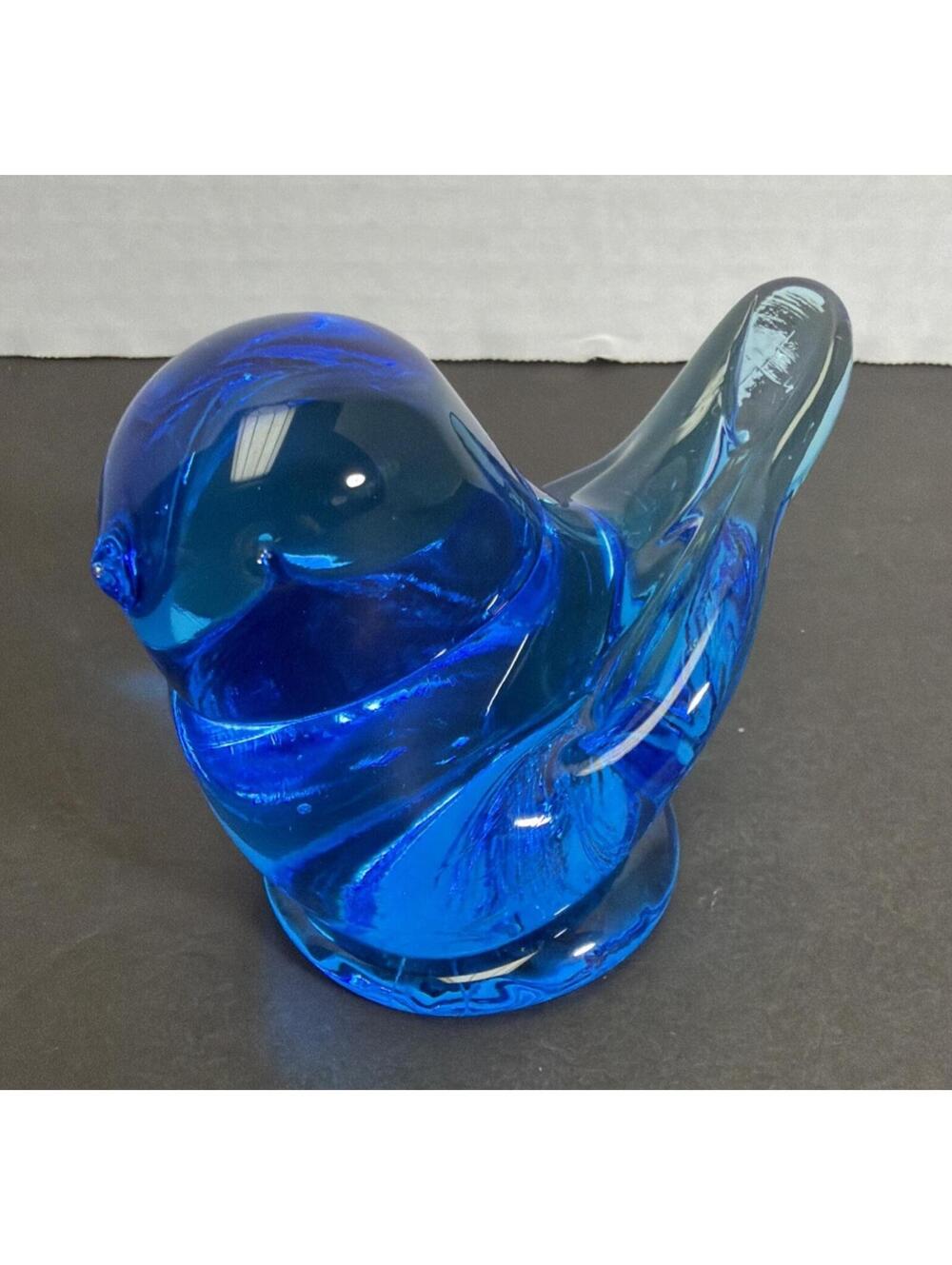 Vintage 1992 Leo Ward Signed Glass Blue Bird of Happiness Figurine Paperweight